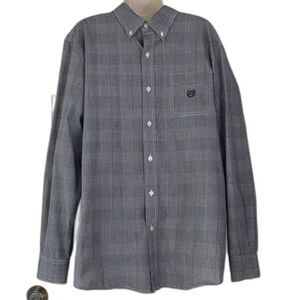 CHAPS Dress Shirt Long Sleeved Plaid Button Down Embroidered Logo Mens Large